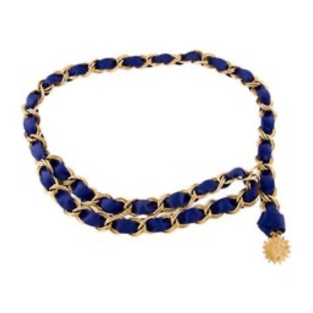 ST. JOHN Gold Tone Chain Belt Royal Navy Blue Up To 37”